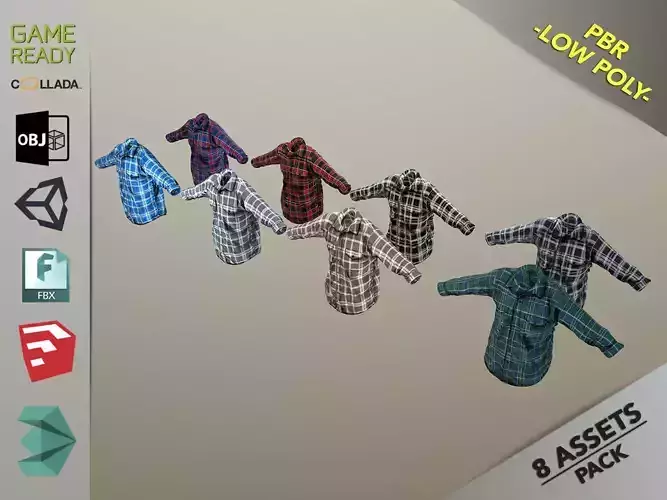Long-Sleeve T-shirt Pack Low-poly 3D model