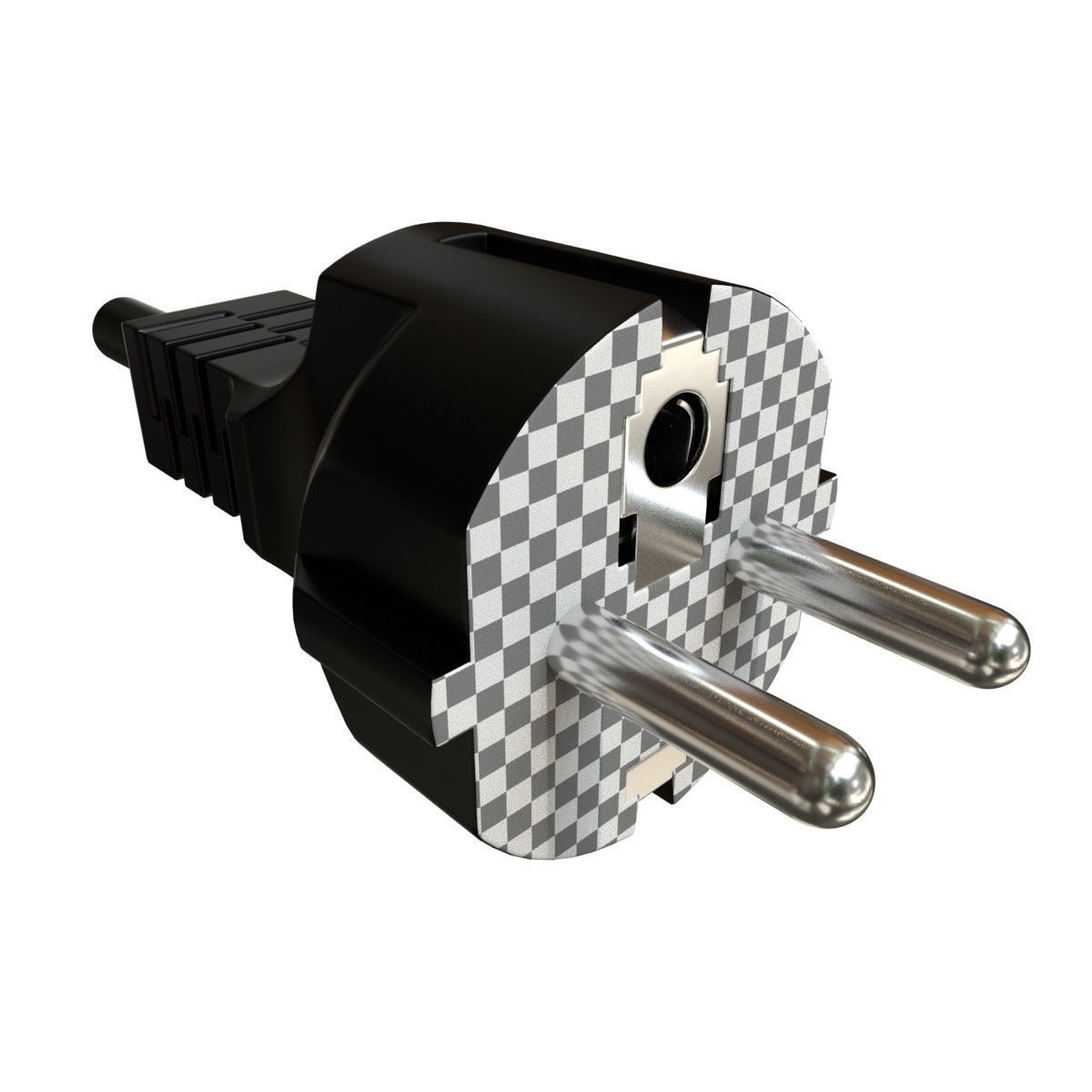 Electrical Plug Type F Black 3D model_13