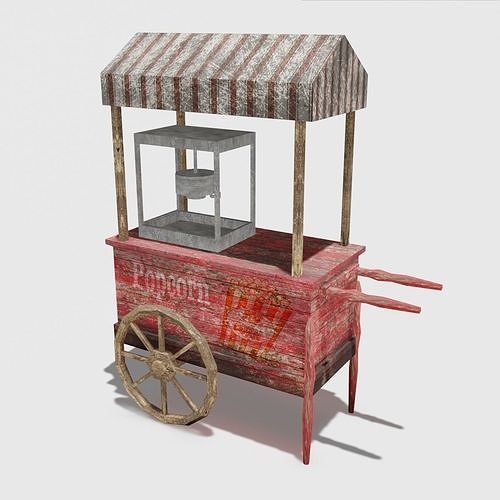 Old Popcorn Cart Low-poly 3D model