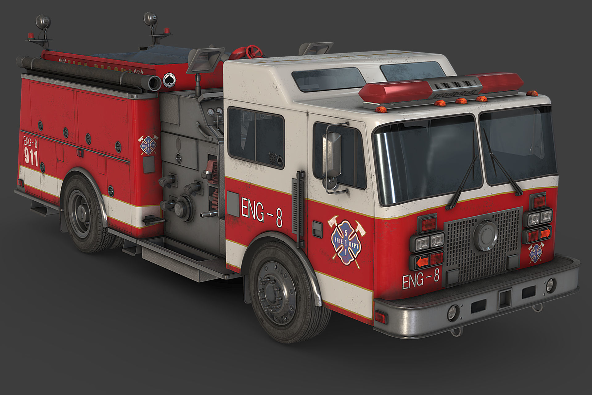 Fire Truck Low-poly 3D model_10
