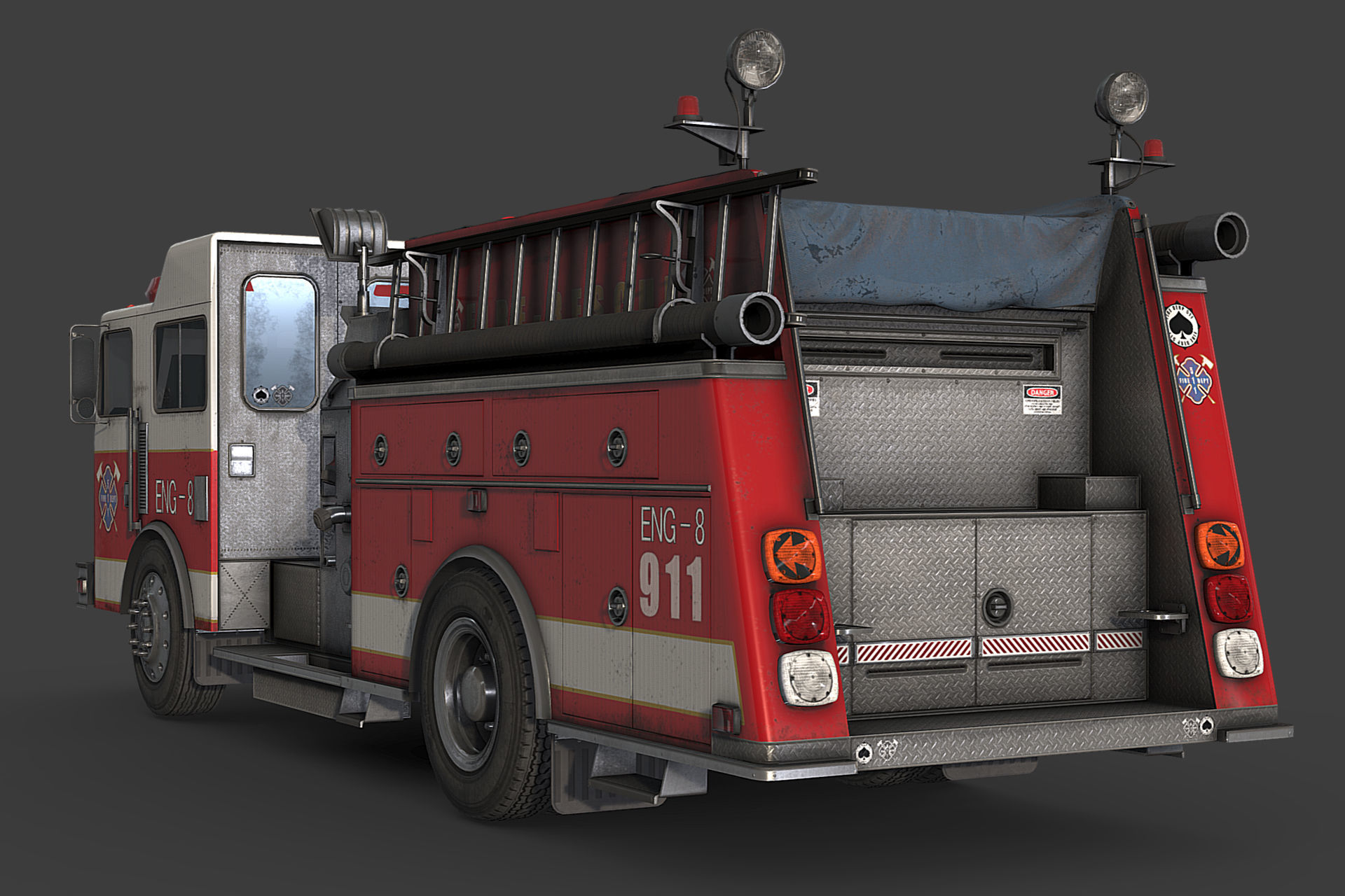 Fire Truck Low-poly 3D model_5