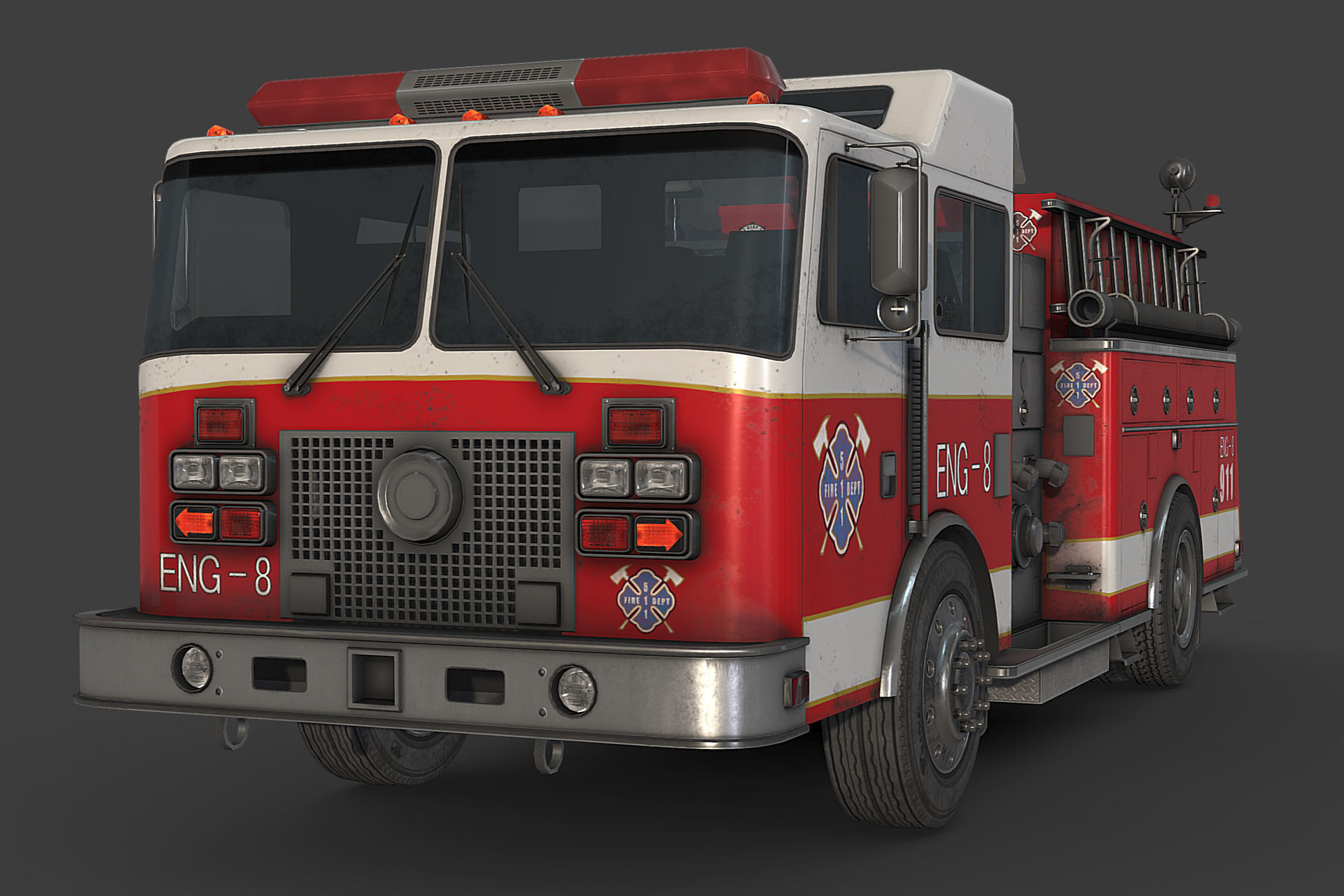 Fire Truck Low-poly 3D model_6