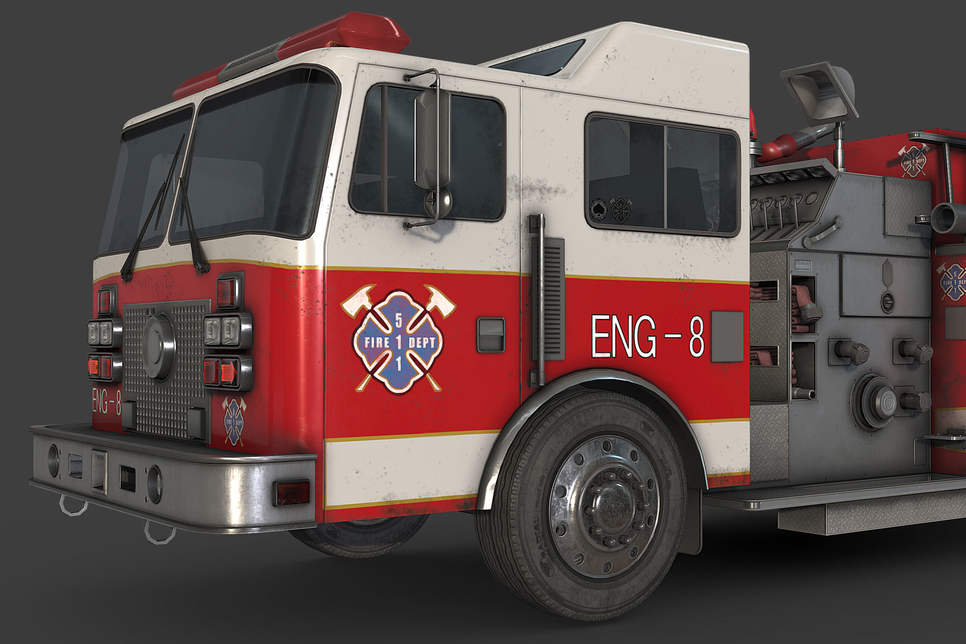 Fire Truck Low-poly 3D model_14