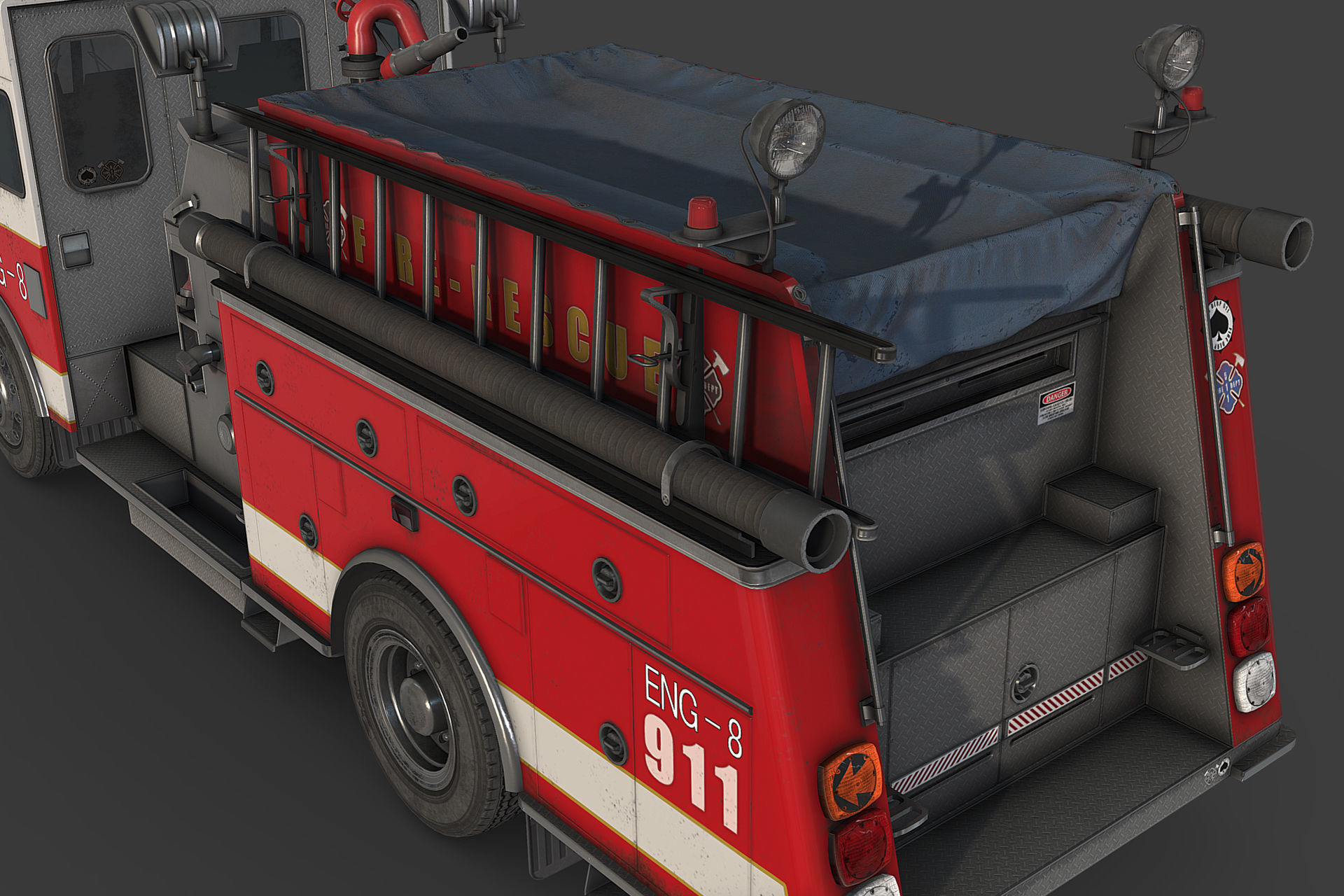 Fire Truck Low-poly 3D model_16