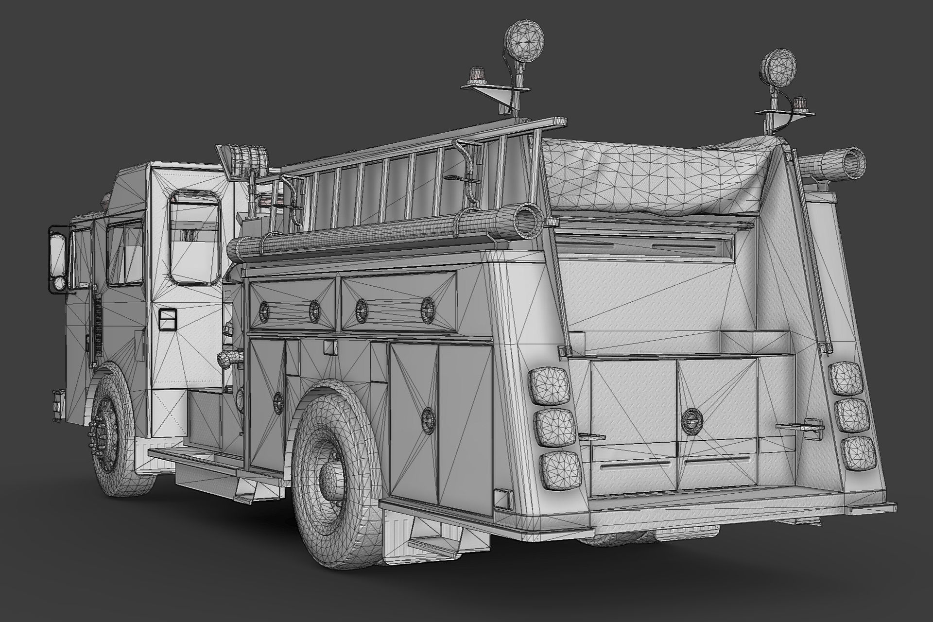 Fire Truck Low-poly 3D model_4