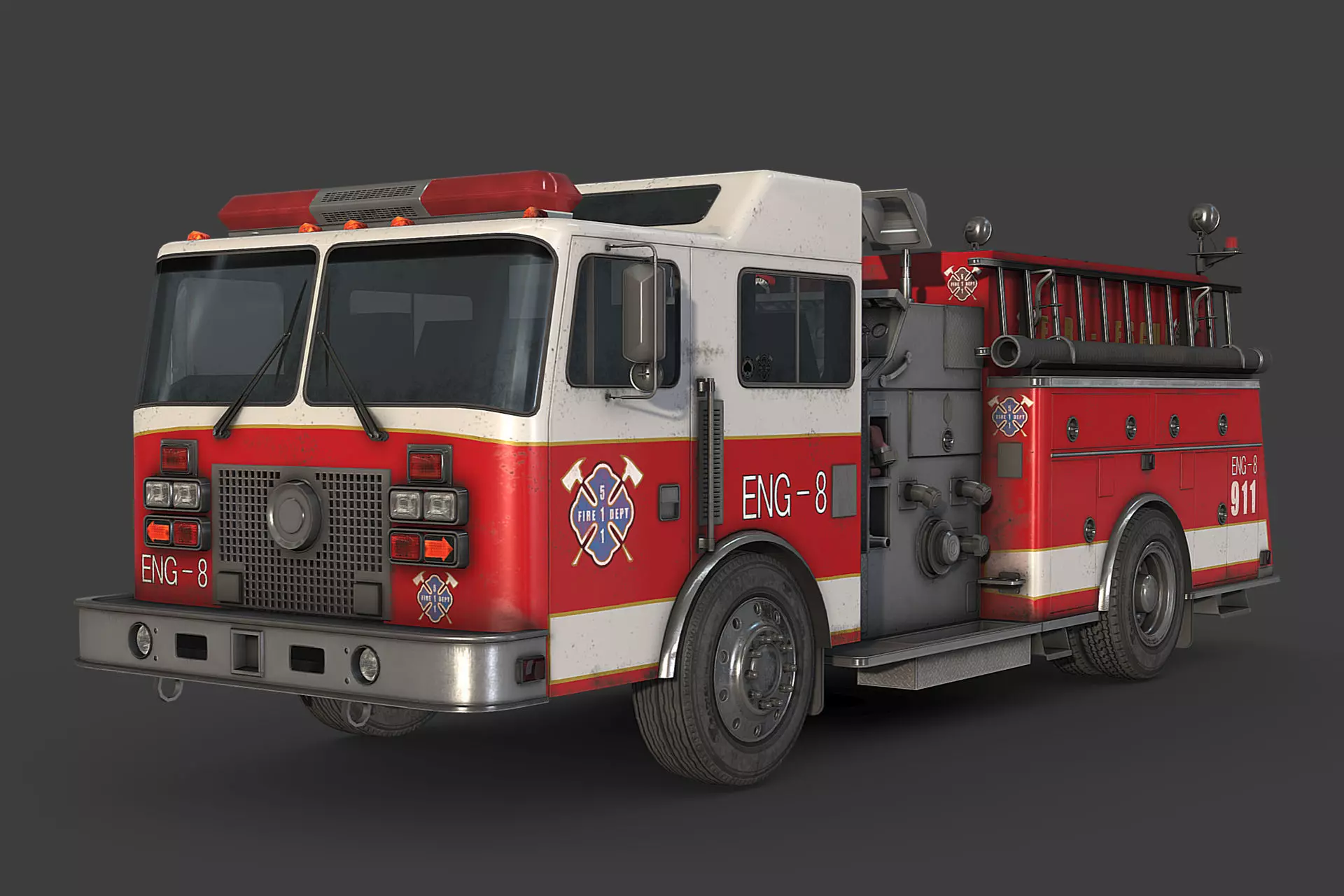 Fire Truck Low-poly 3D model_0
