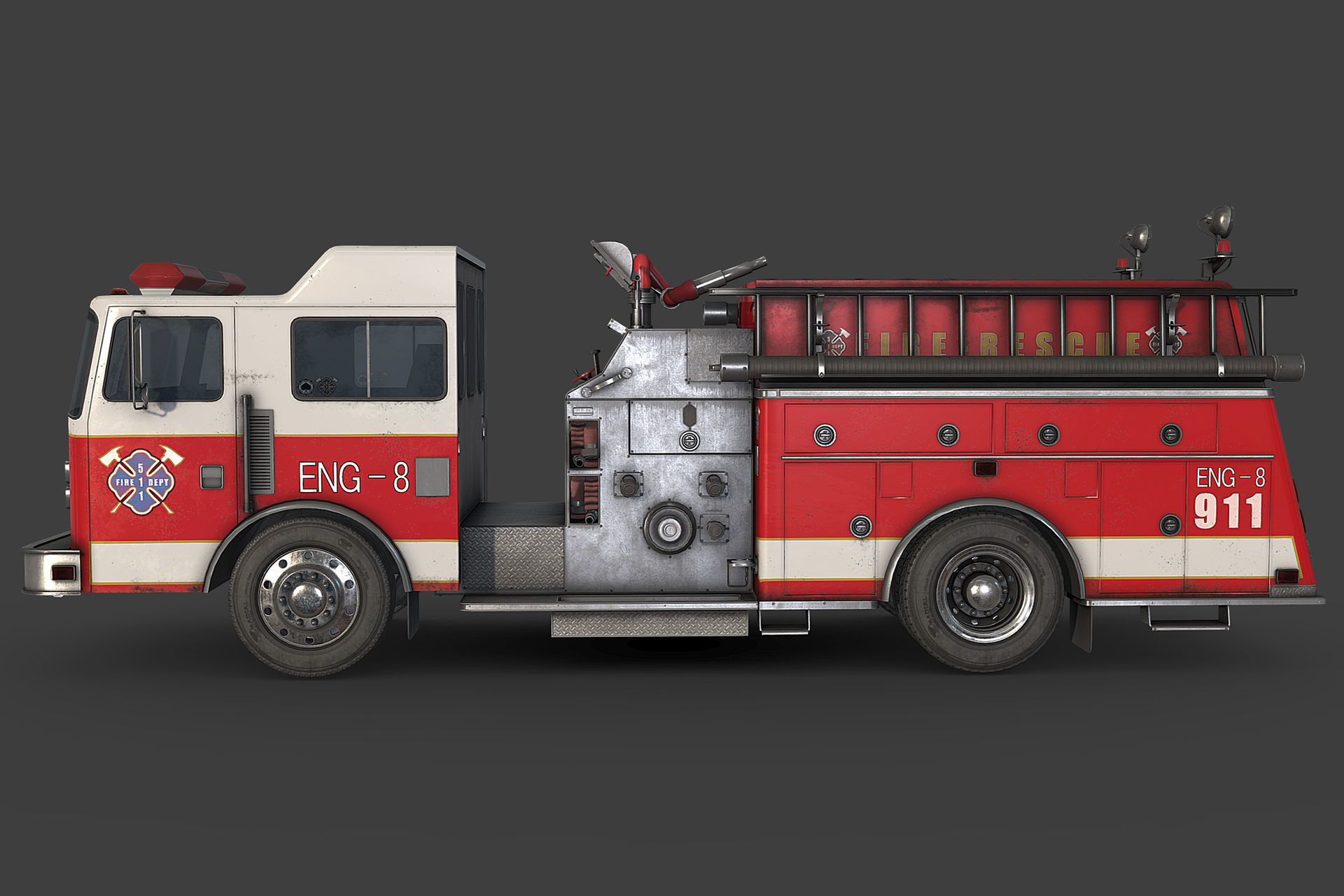 Fire Truck Low-poly 3D model_3