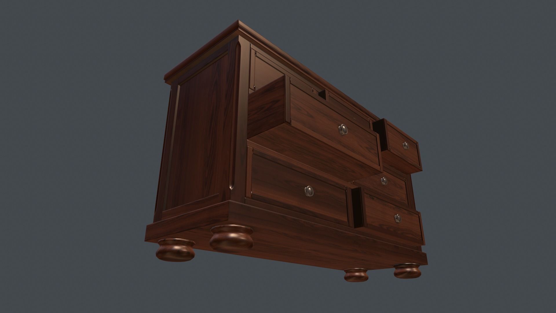 Game Ready Dresser wooden chest of drawers Low-poly 3D model_11