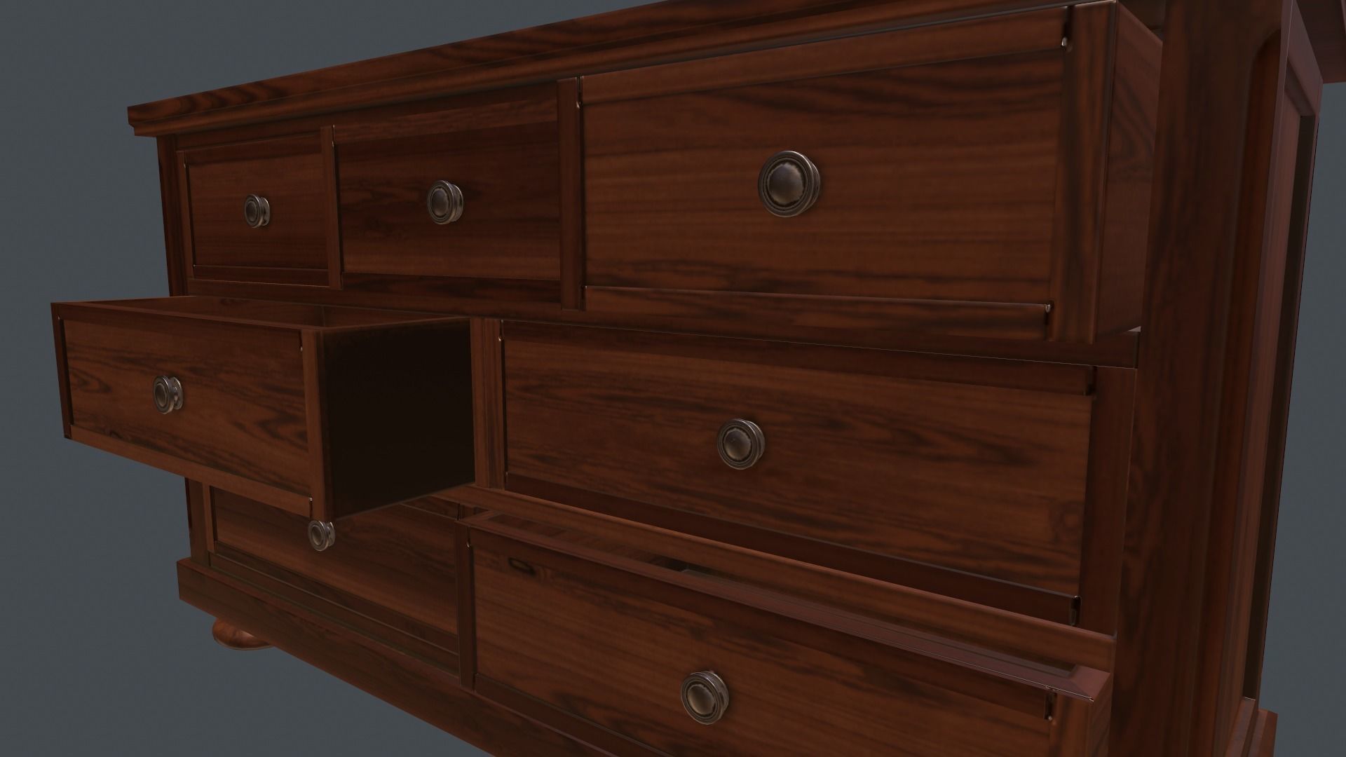 Game Ready Dresser wooden chest of drawers Low-poly 3D model_9