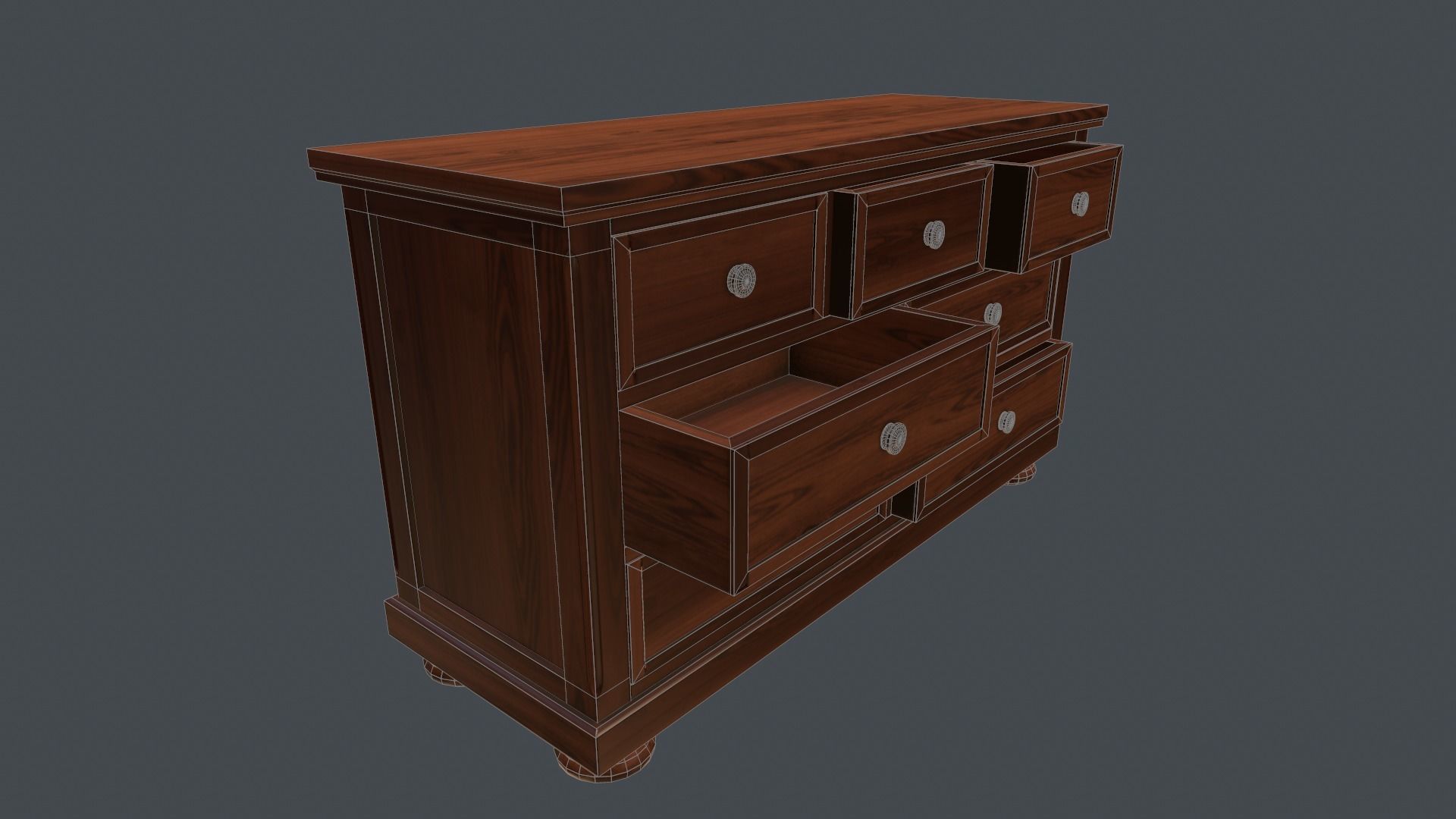 Game Ready Dresser wooden chest of drawers Low-poly 3D model_5
