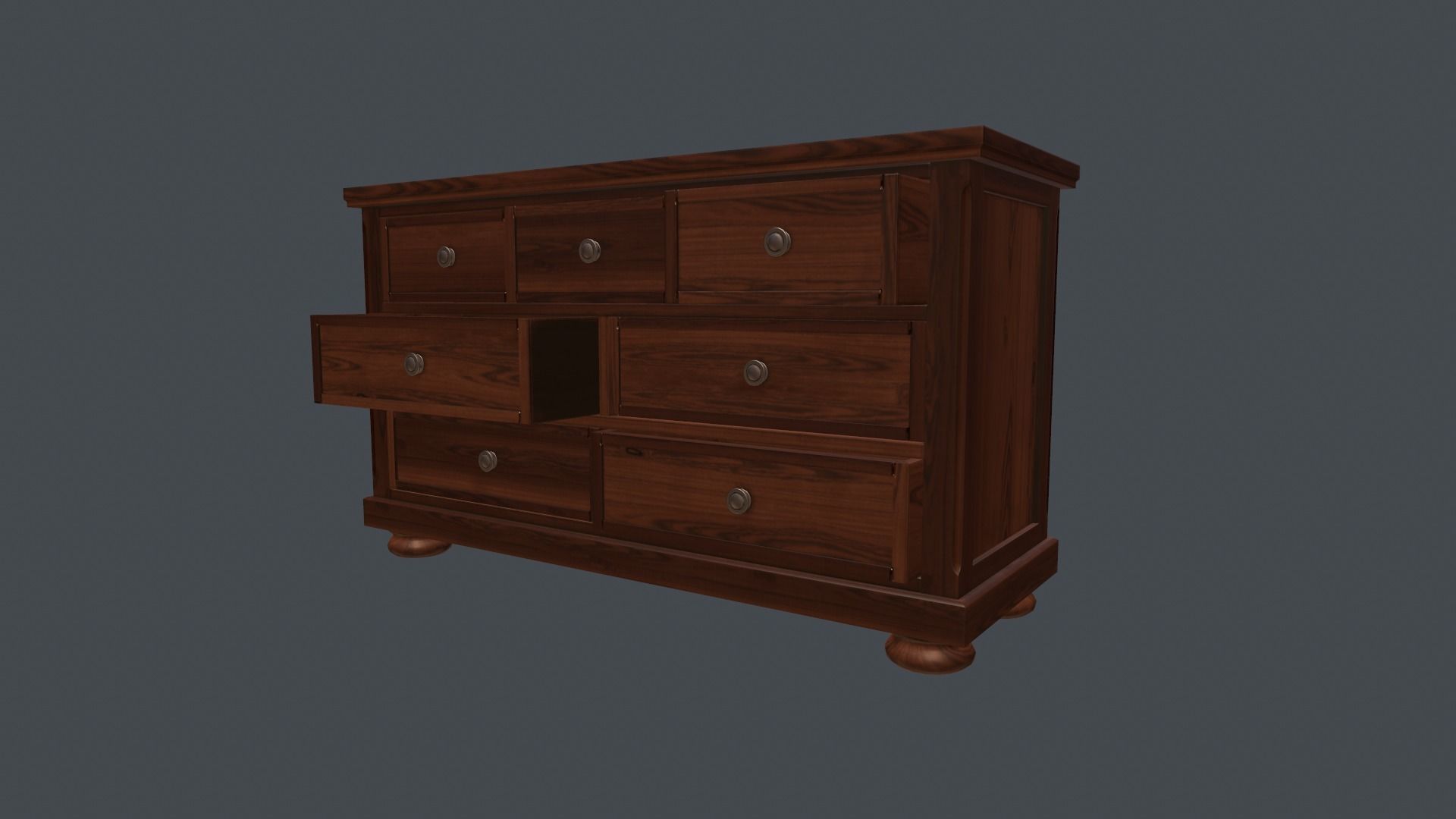 Game Ready Dresser wooden chest of drawers Low-poly 3D model_1