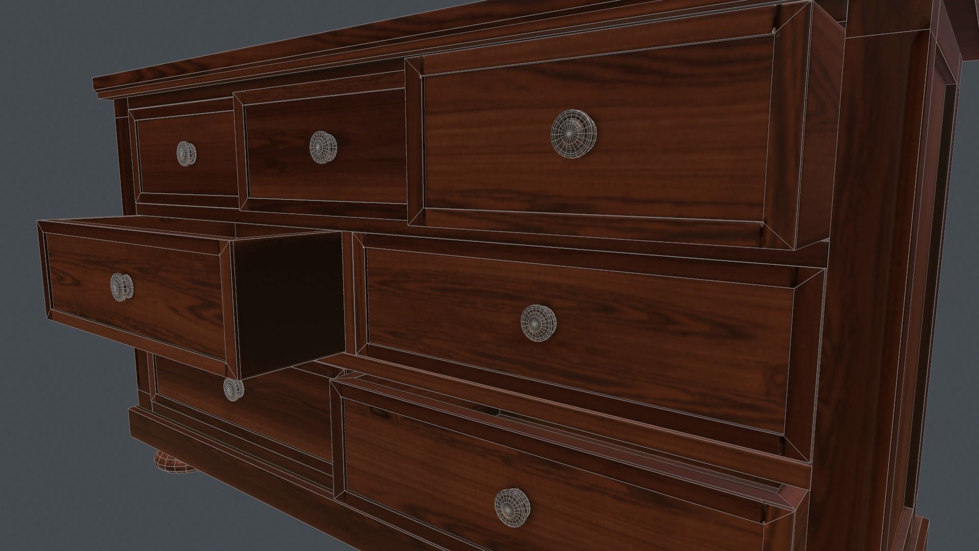 Game Ready Dresser wooden chest of drawers Low-poly 3D model_10