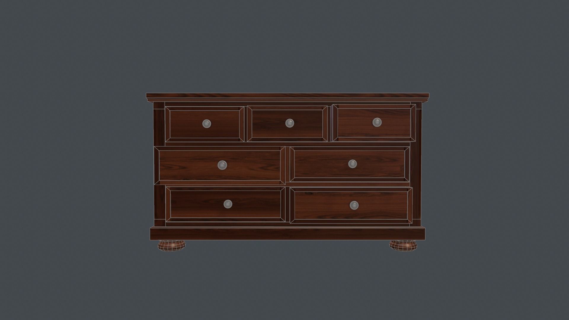 Game Ready Dresser wooden chest of drawers Low-poly 3D model_7