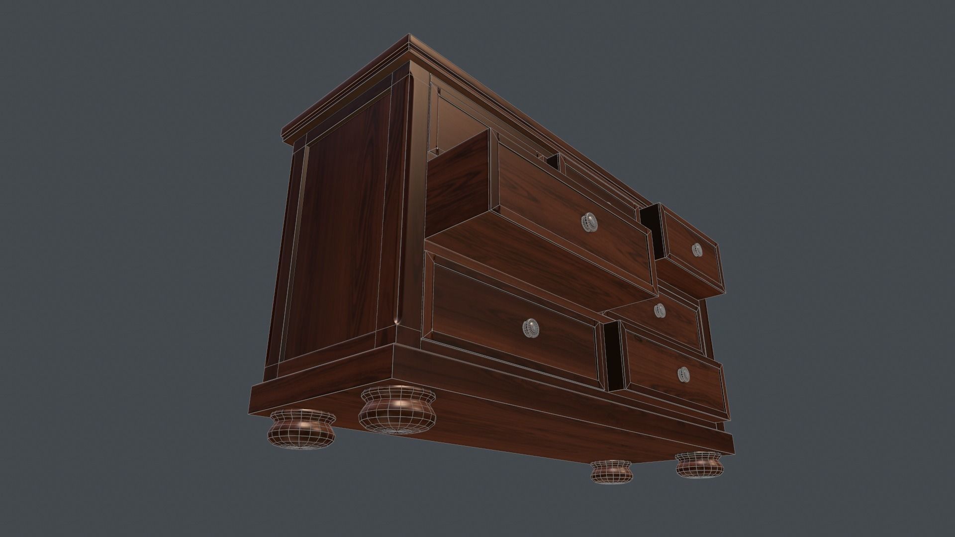 Game Ready Dresser wooden chest of drawers Low-poly 3D model_12
