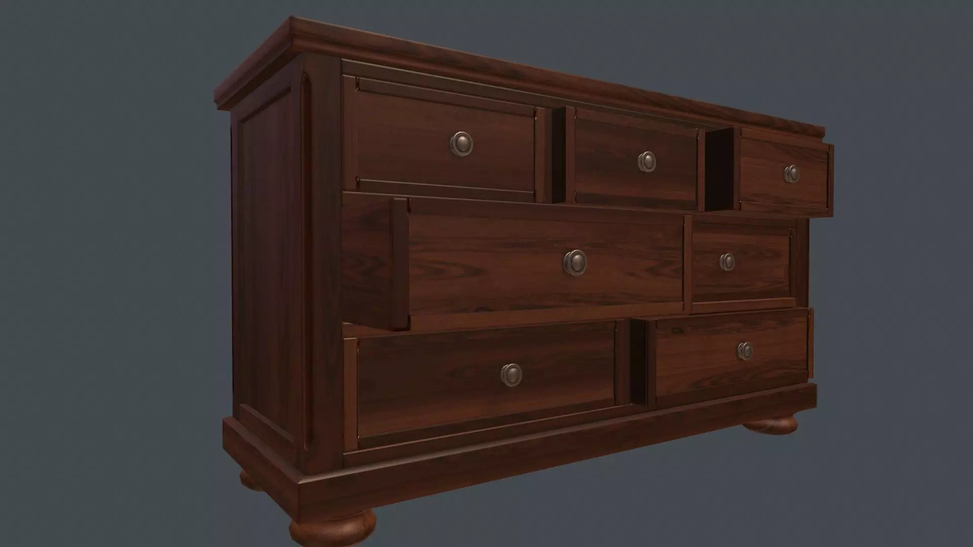 Game Ready Dresser wooden chest of drawers Low-poly 3D model_0