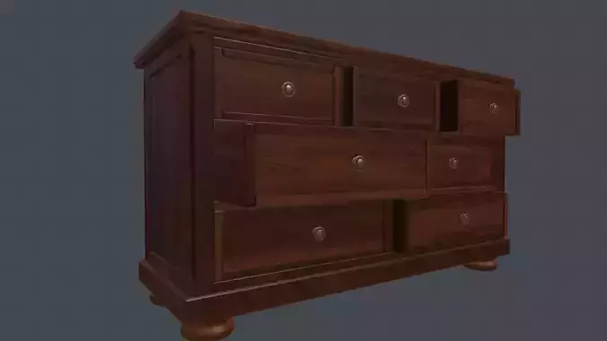 Game Ready Dresser wooden chest of drawers Low-poly 3D model