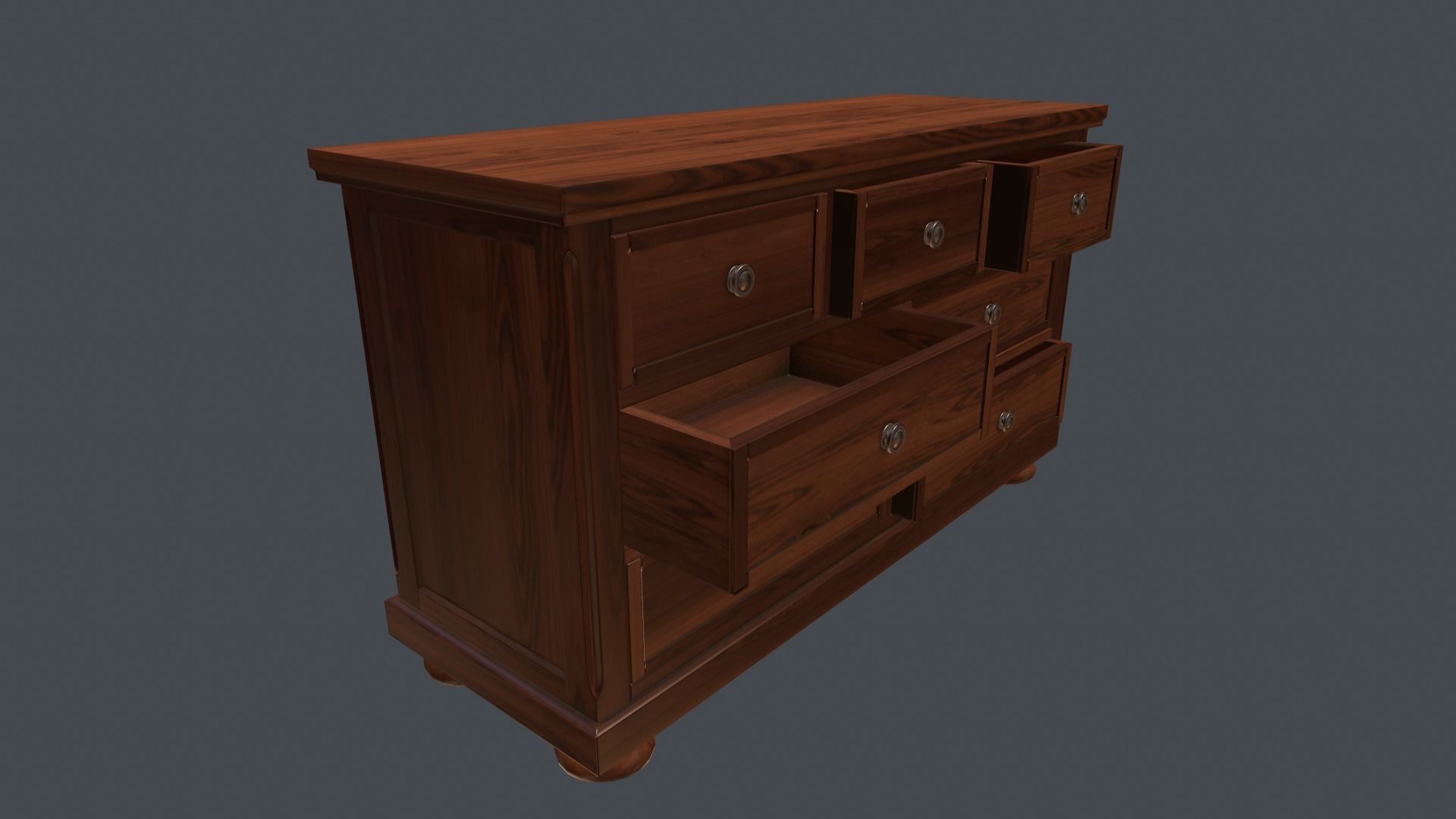 Game Ready Dresser wooden chest of drawers Low-poly 3D model_4