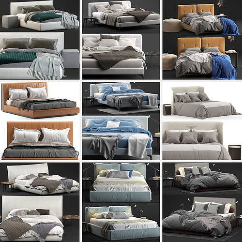 Bed collection with sheets and pillowcases 3D model