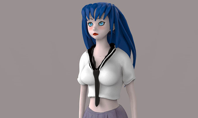 School Anime Girl Low-poly 3D model