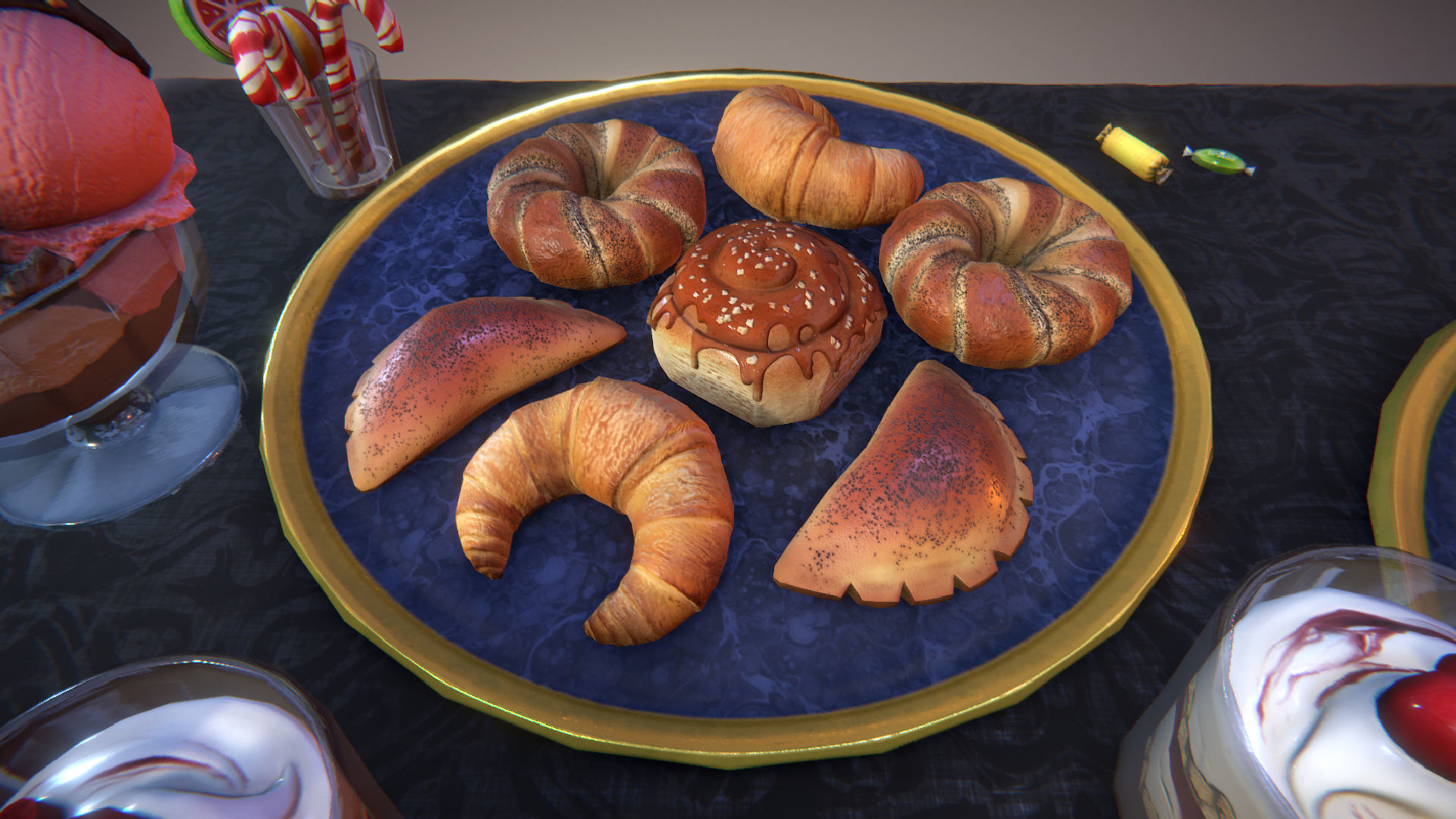 Cakes and desserts Low-poly 3D model_3