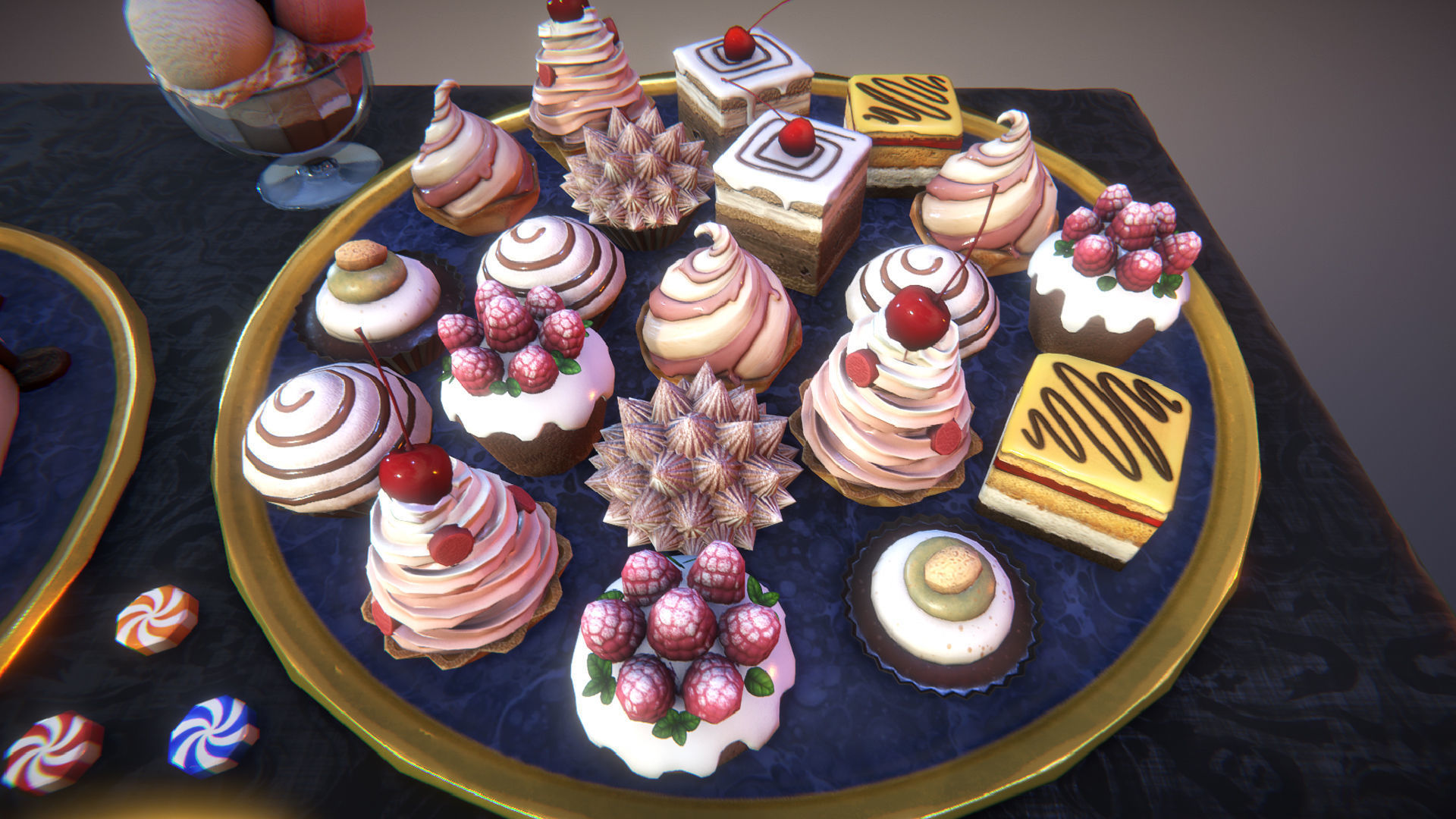 Cakes and desserts Low-poly 3D model_2