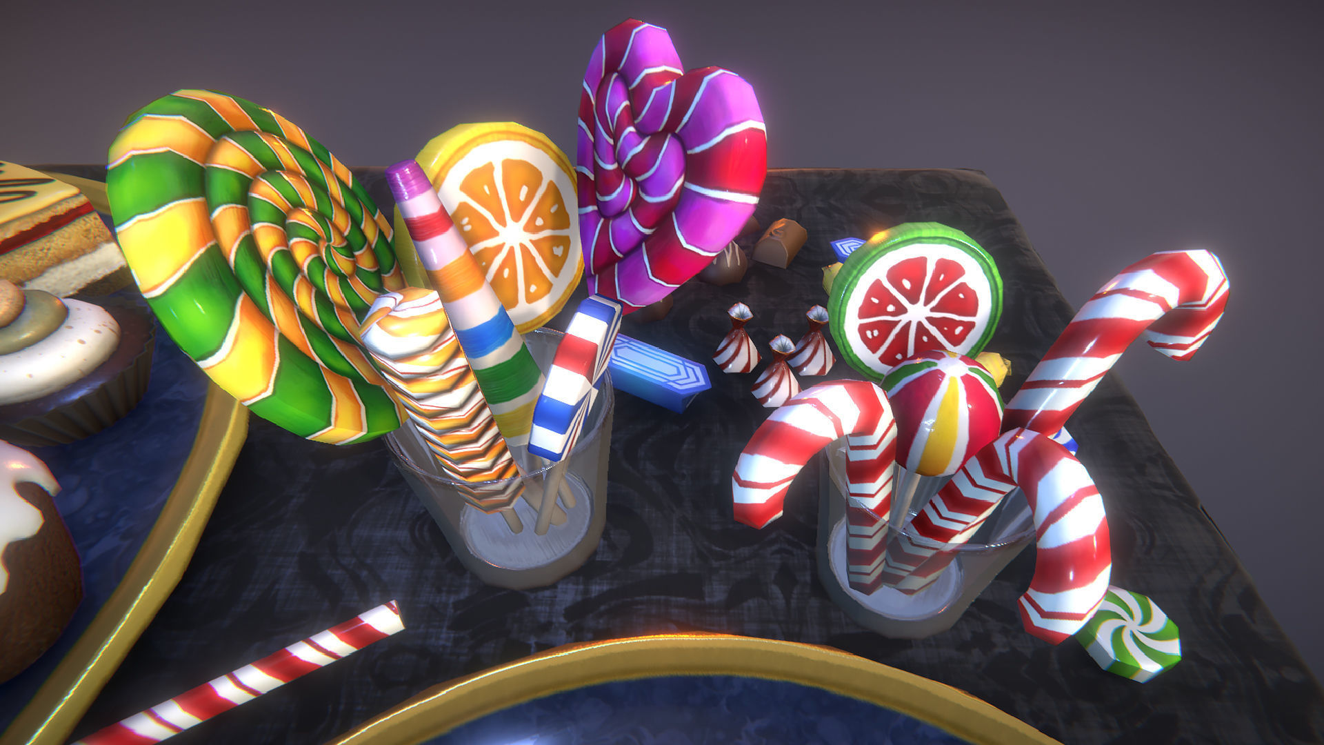 Cakes and desserts Low-poly 3D model_5