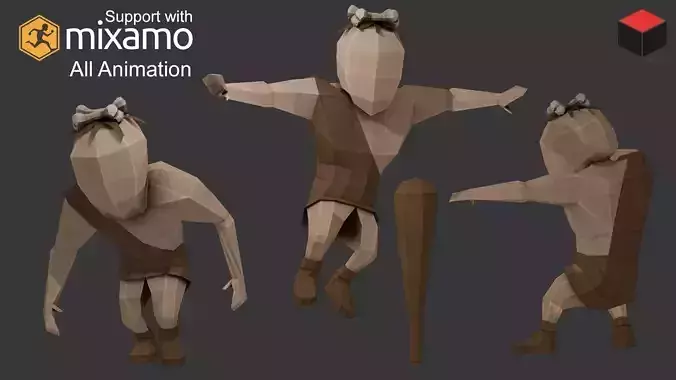 Caveman Character Low-poly 3D model