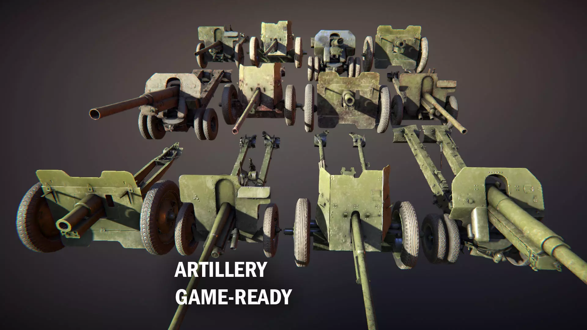 Artillery russian cannon Low-poly 3D model_0