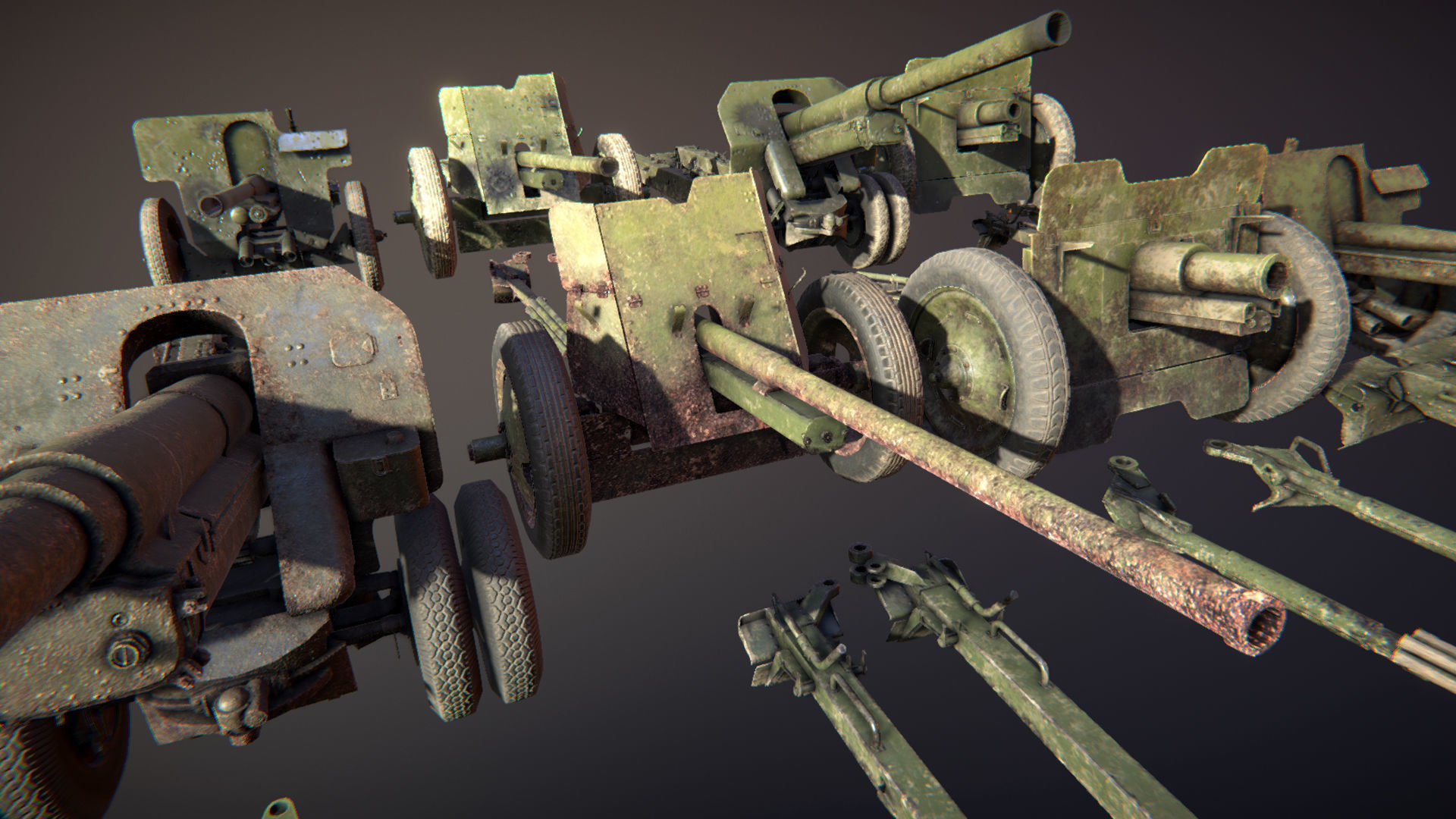 Artillery russian cannon Low-poly 3D model_1