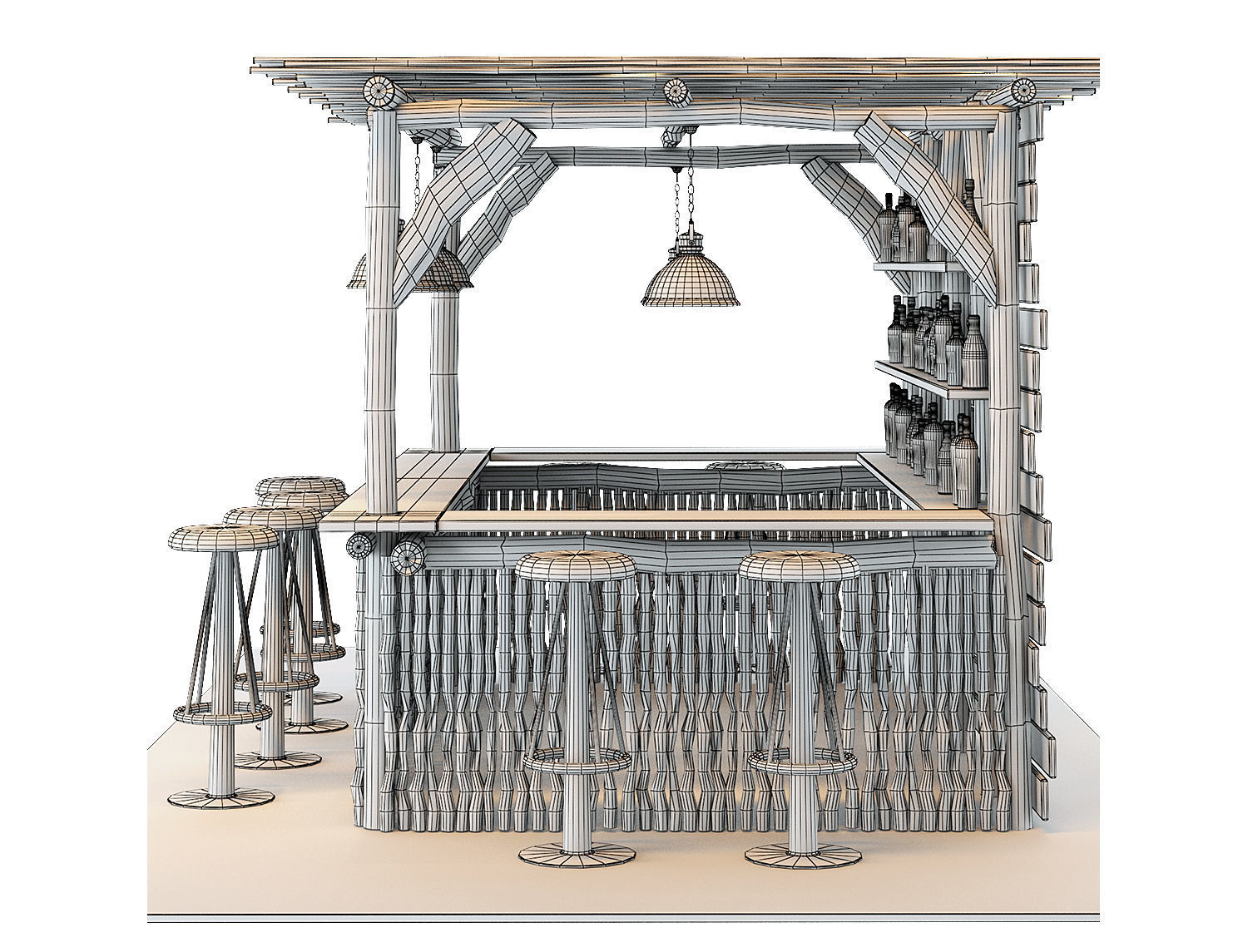 Kiosco Beach Set Decoration Taburete Bar Stools 3D model_5