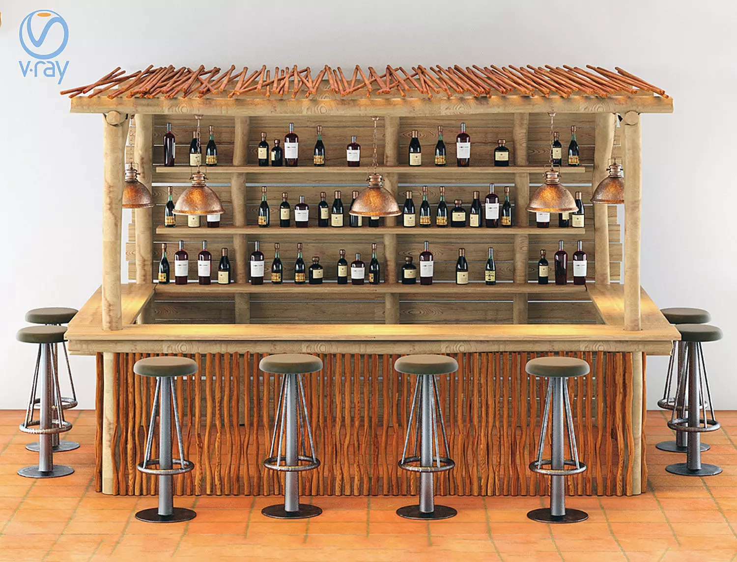 Kiosco Beach Set Decoration Taburete Bar Stools 3D model_0