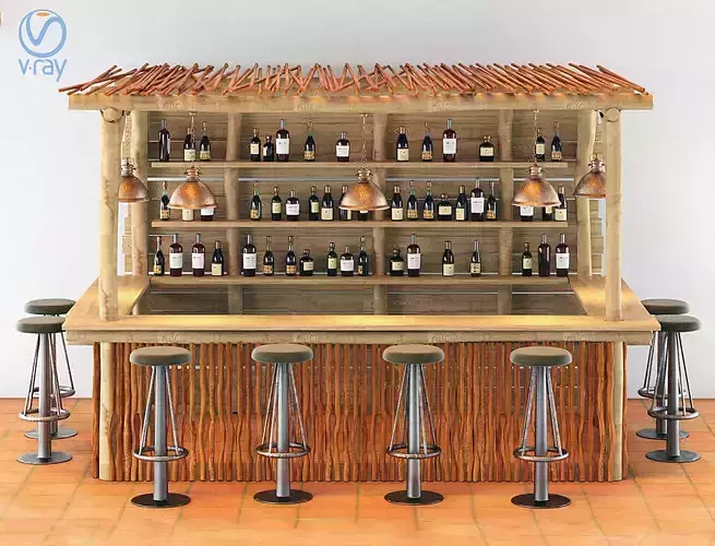 Kiosco Beach Set Decoration Taburete Bar Stools 3D model