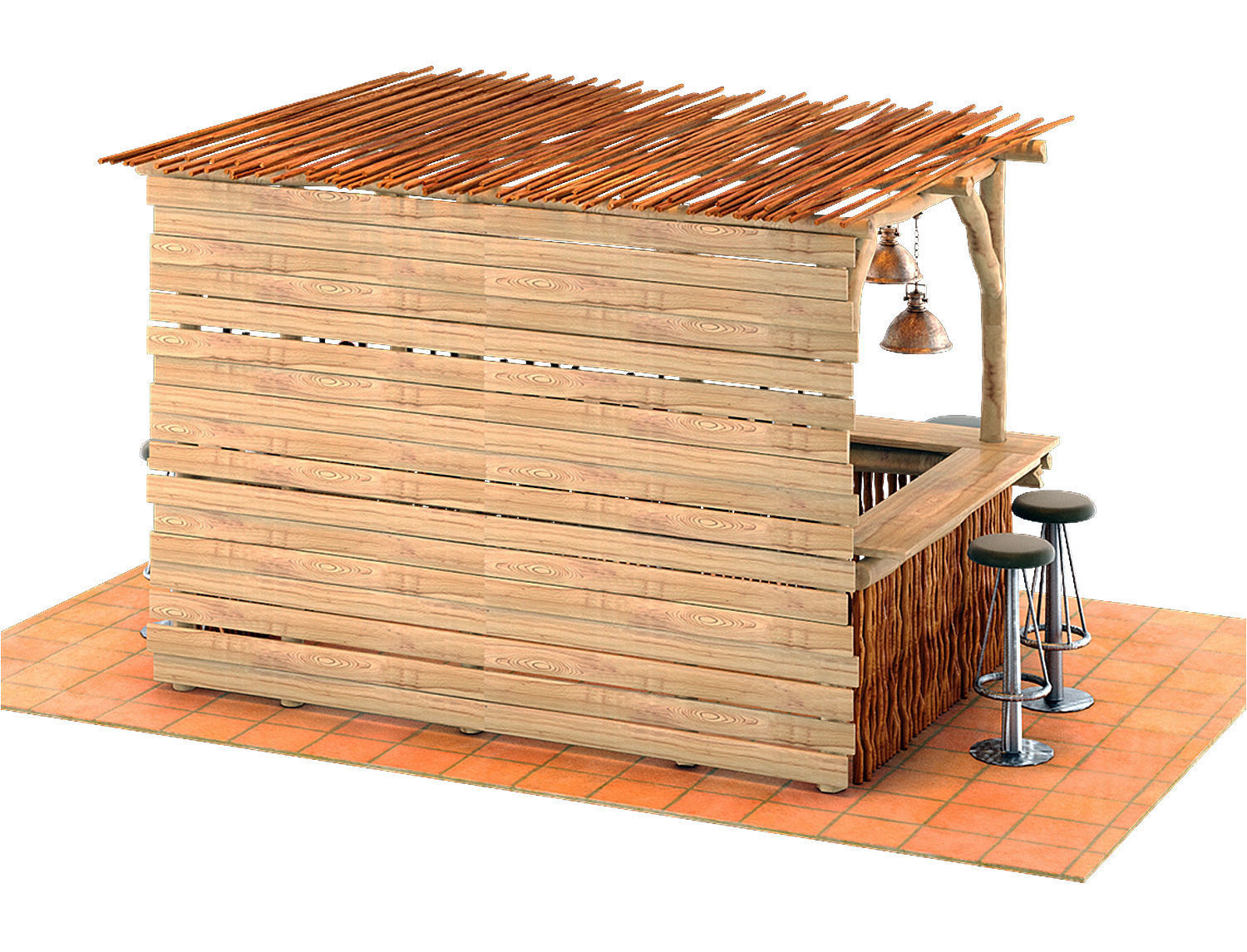 Kiosco Beach Set Decoration Taburete Bar Stools 3D model_2