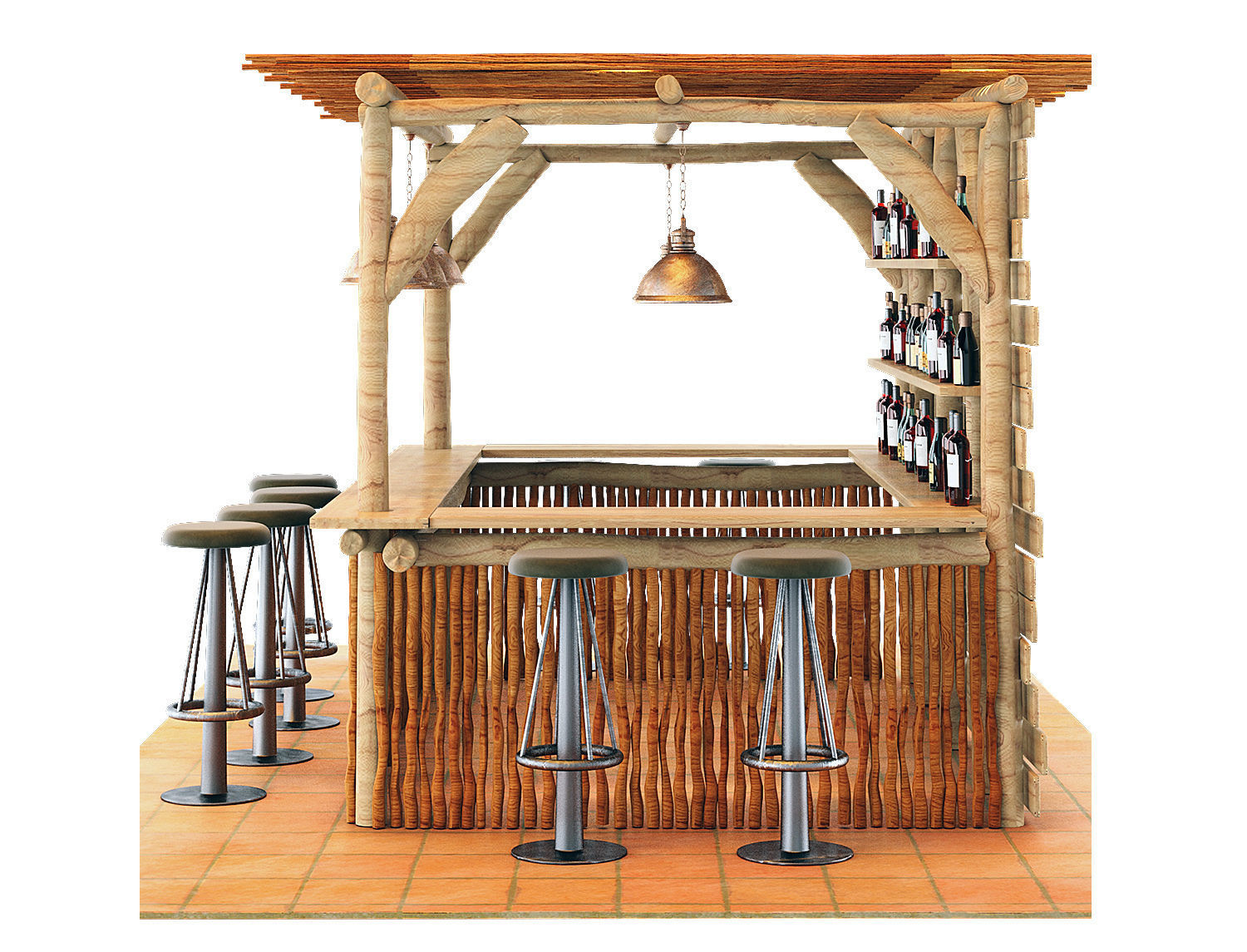 Kiosco Beach Set Decoration Taburete Bar Stools 3D model_3