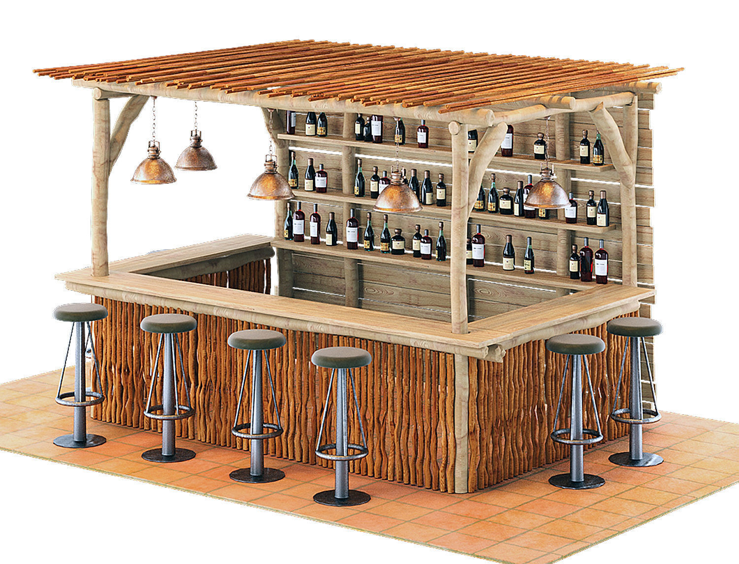 Kiosco Beach Set Decoration Taburete Bar Stools 3D model_1