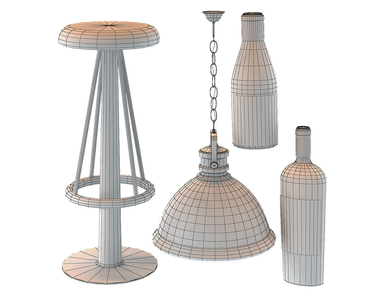 Kiosco Beach Set Decoration Taburete Bar Stools 3D model_6