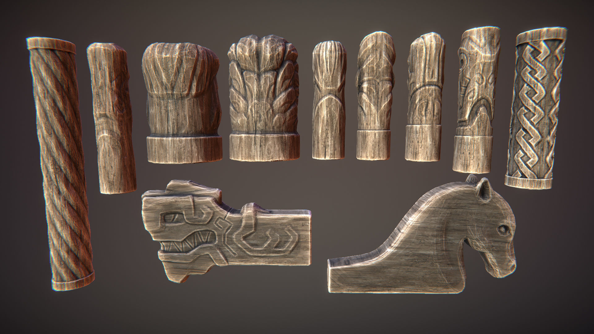 Wooden statues Low-poly 3D model_2