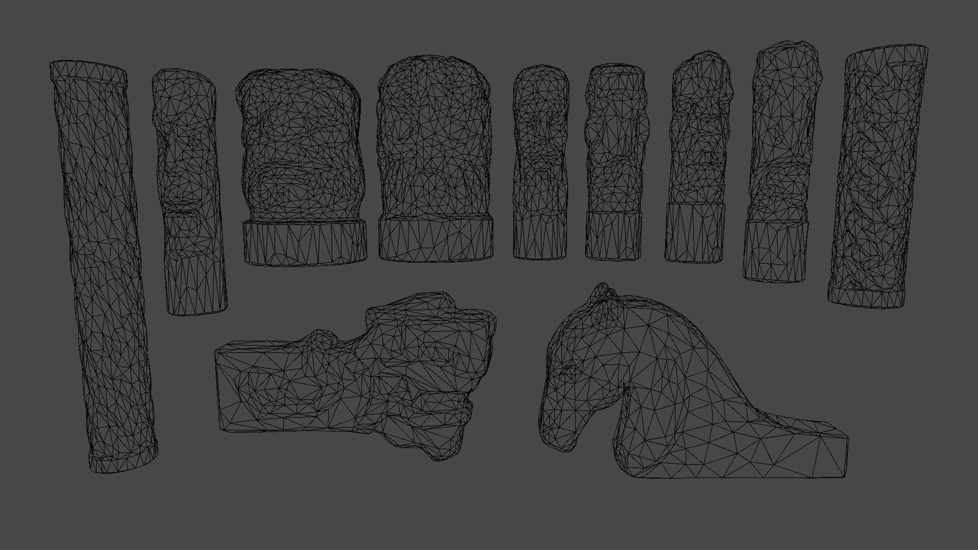 Wooden statues Low-poly 3D model_3