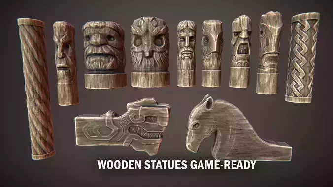 Wooden statues Low-poly 3D model Wooden statues Low-poly 3D model