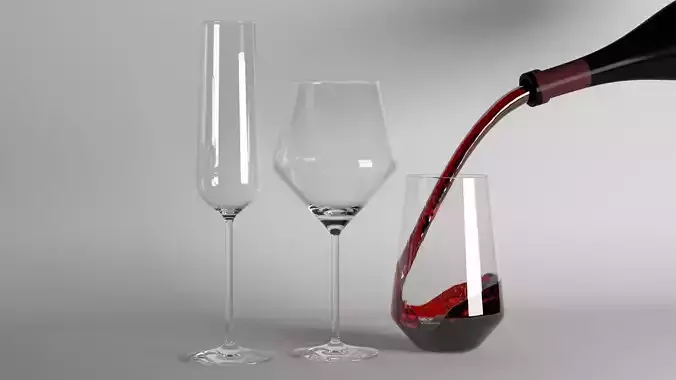 Red Wine and Champagne glasses Low-poly 3D model