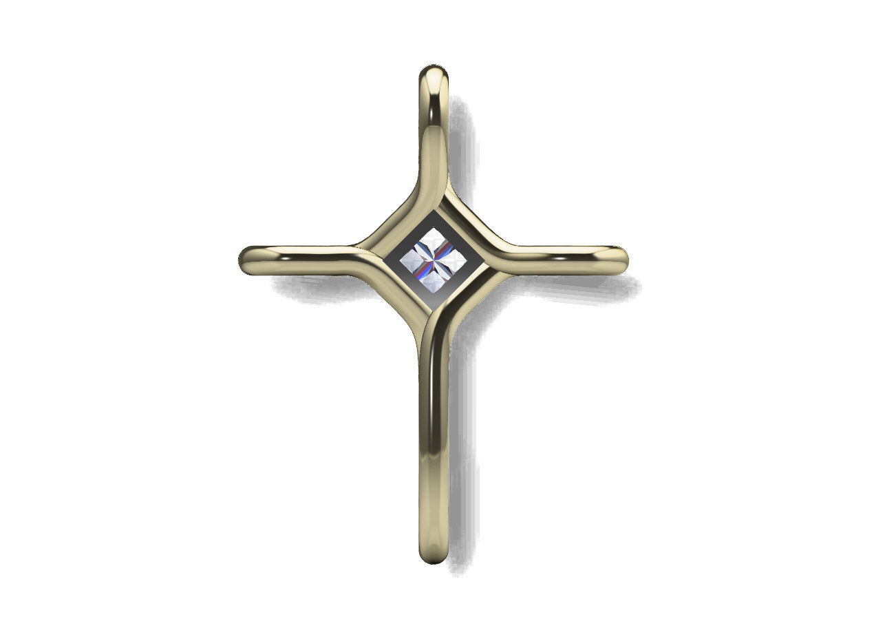 Cross gold with diamond in middle 3D model_1