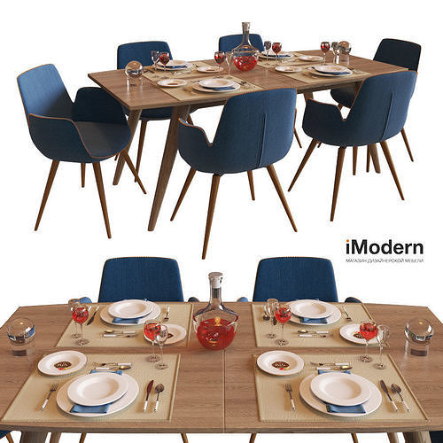 Table and chairs Django and Morrison IModern 3D model