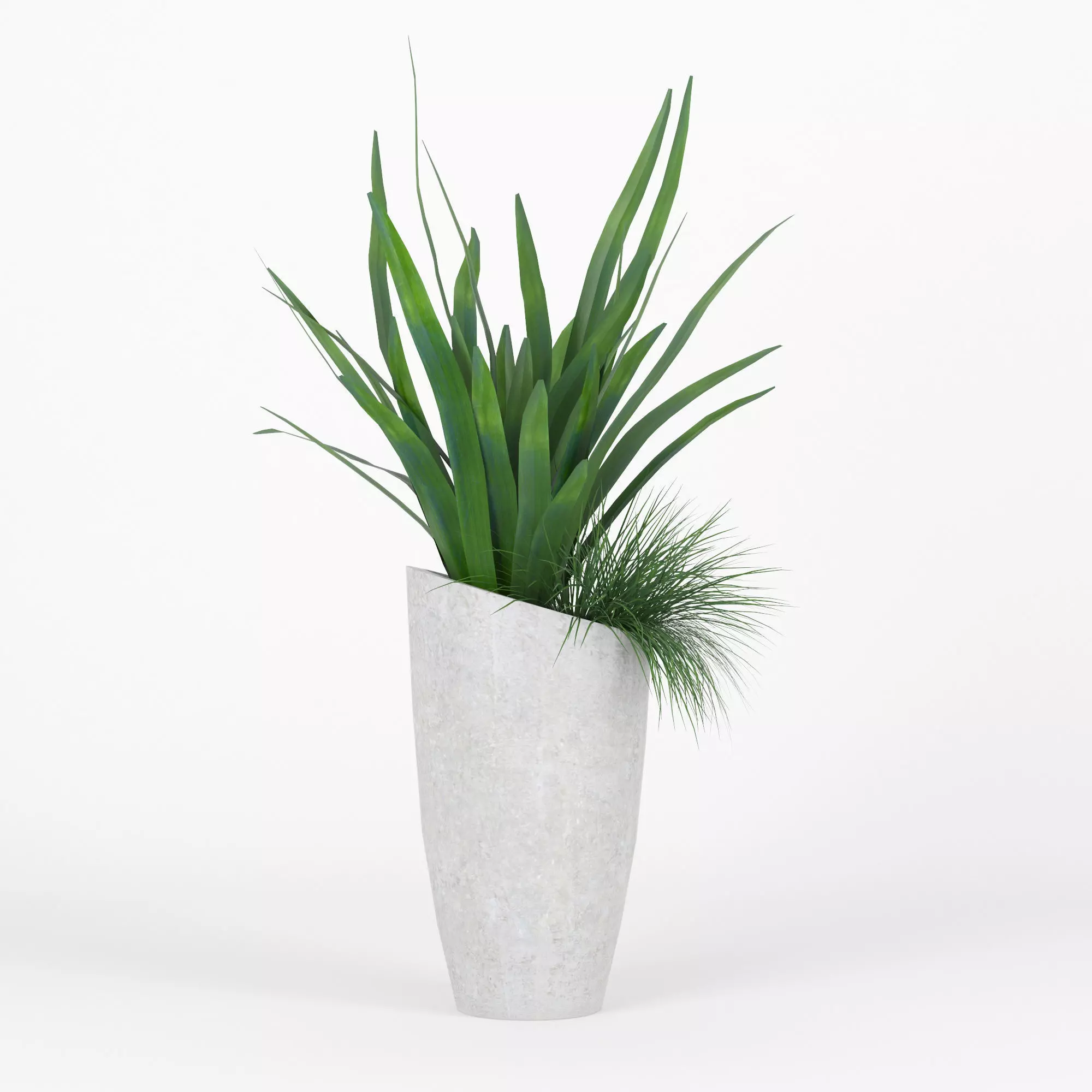 Slant Light Grey Tall Planter grass 3D model