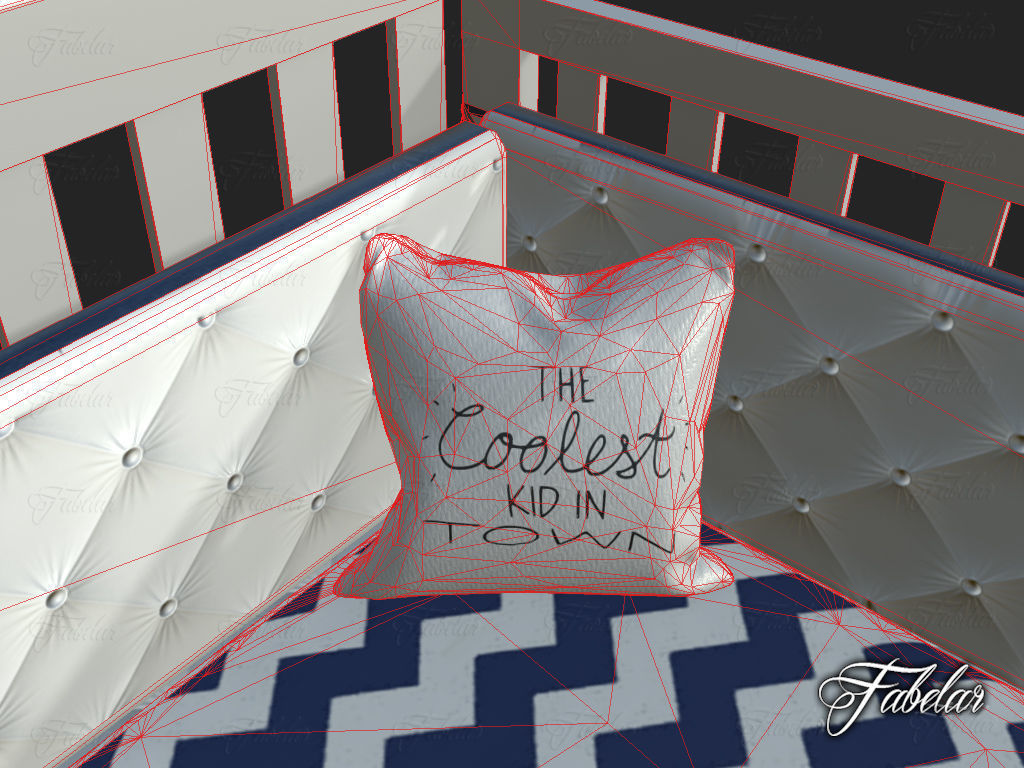 Cot bed Low-poly 3D model_7