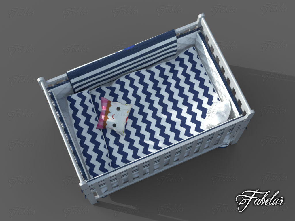 Cot bed Low-poly 3D model_3