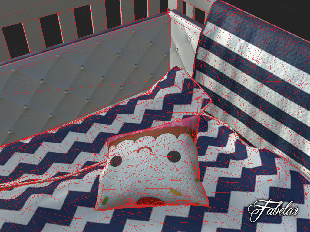 Cot bed Low-poly 3D model_8