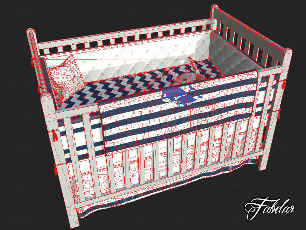 Cot bed Low-poly 3D model_9