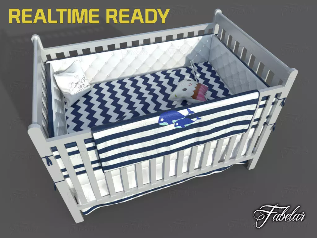 Cot bed Low-poly 3D model_0