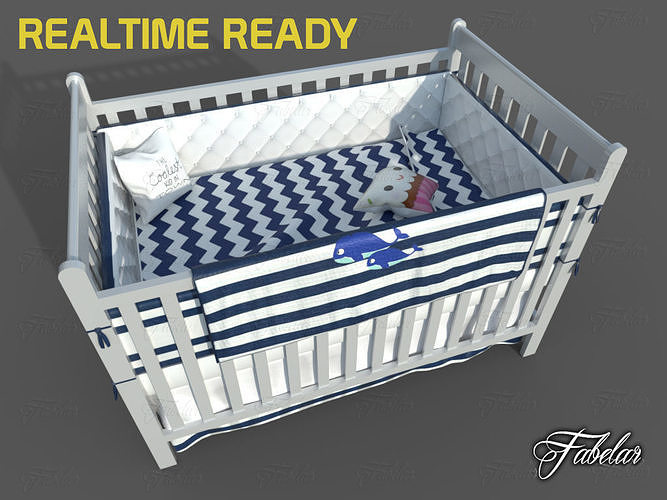 Cot bed Low-poly 3D model