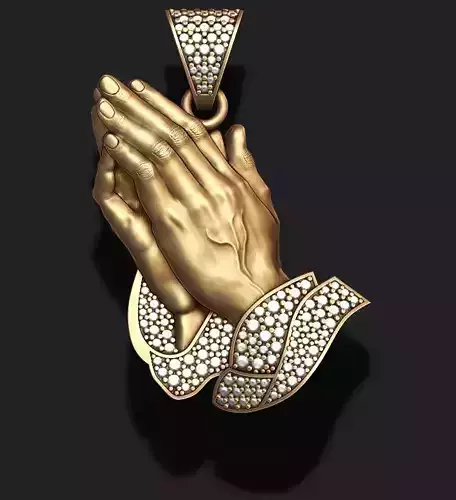 Praying Hands Pendant Necklace with gems bas-relief 3D print model